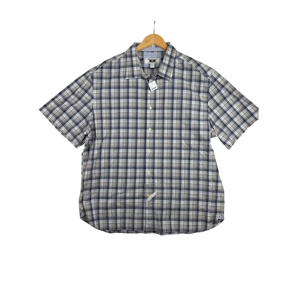 New Joseph Abbound Plaid Short Sleeve Button Down Shirt size‎ XXL Blue/Tan